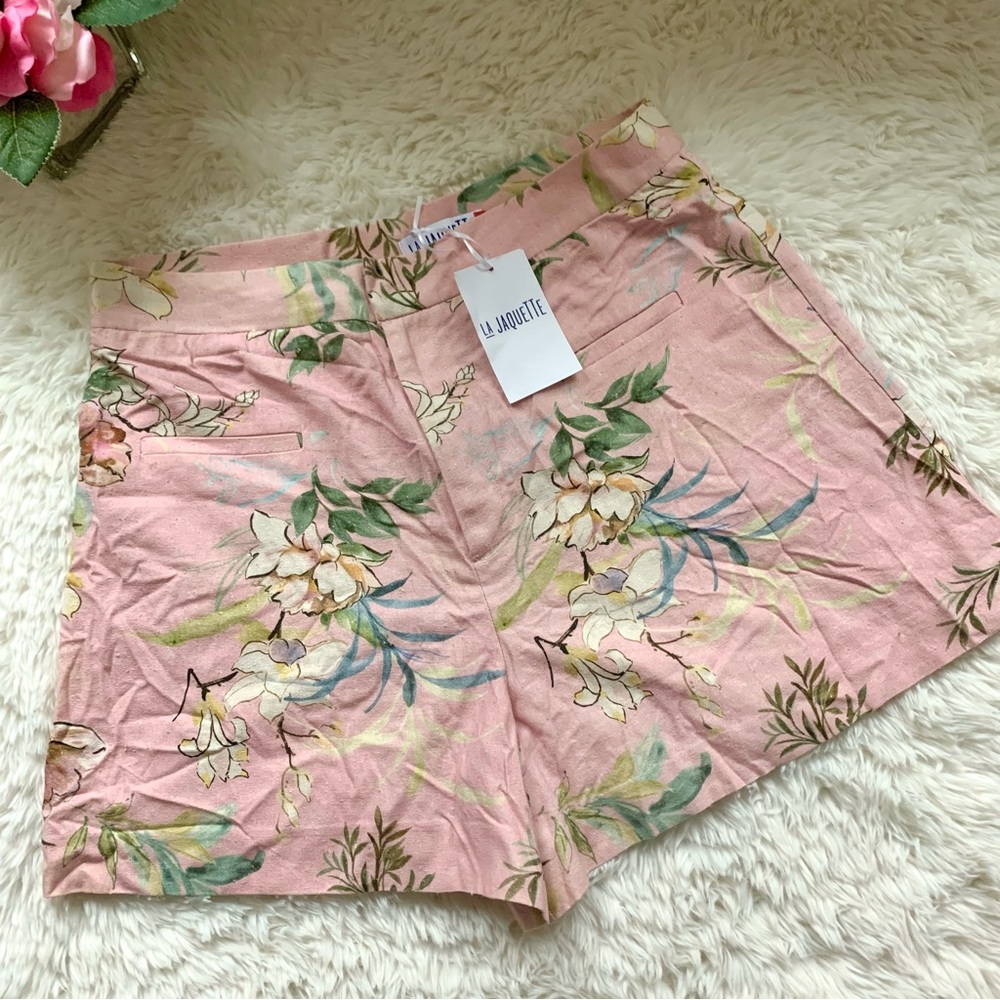 NWT La Jaquette French Pastel Pink Floral Summer Shorts FR 42 - Picture 14 of 16